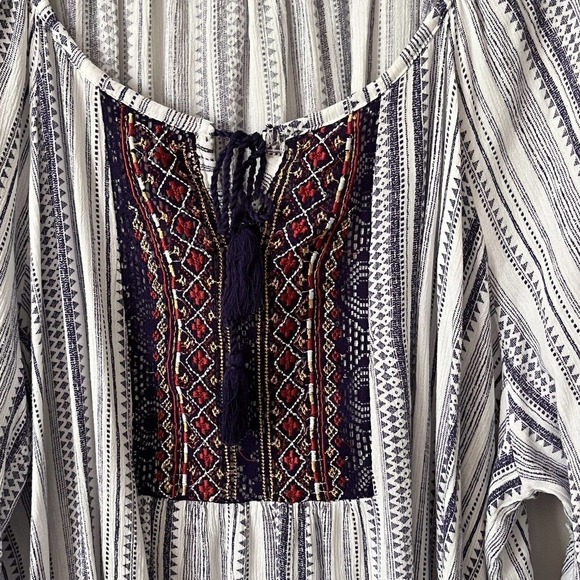 DYLAN Ryan Pullover Tunic Blouse 3X Embroidered Boho 100% Rayon 3/4 Sleeve - Picture 4 of 7